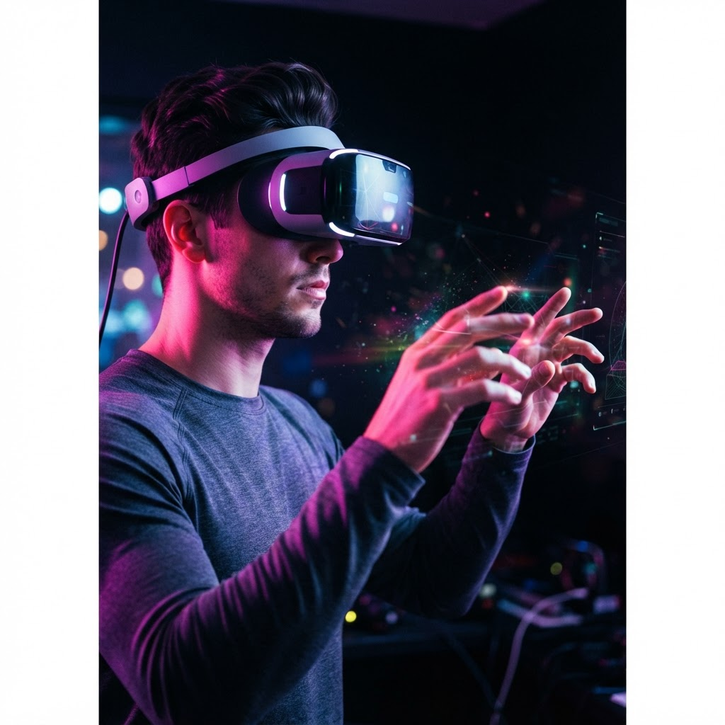 Persona utilizando un visor de realidad virtual
